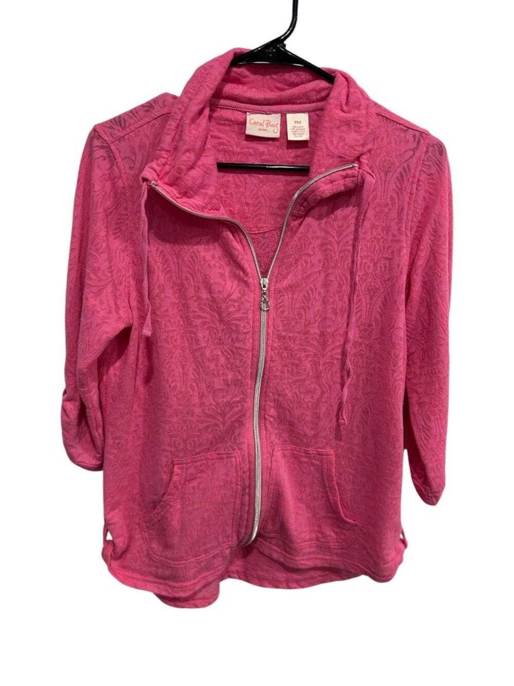 Coral Bay Petite Pink Textured Zip Up High Collar Jacket Size PM Grandmacore